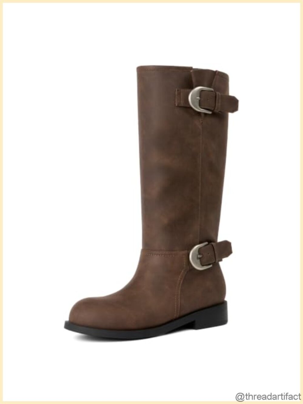 Faux Leather Knee High Boots Round Toe Low Block Heel Slouchy Tall